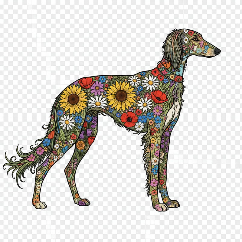 Boho Floral Saluki Illustration