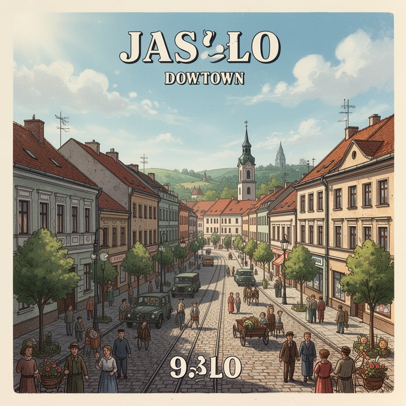 Vibrant Travel Poster of Jasło Downtown