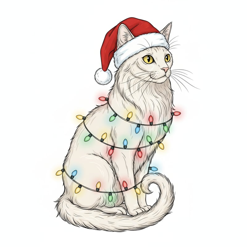 Peterbald Cat with Christmas Lights