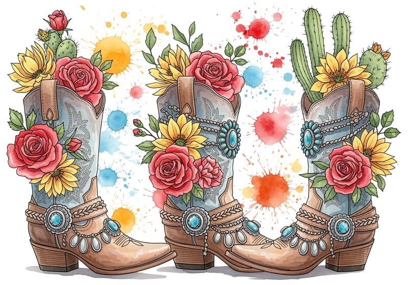 Cowgirl Boots Watercolor Illustration