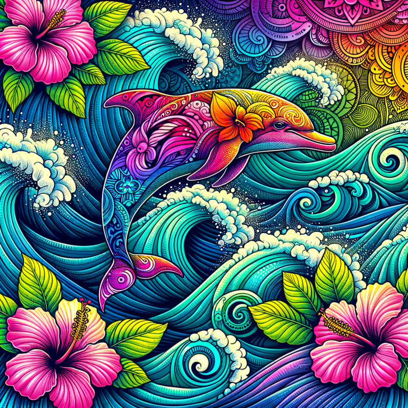 Vibrant Dolphin with Mandala Waves