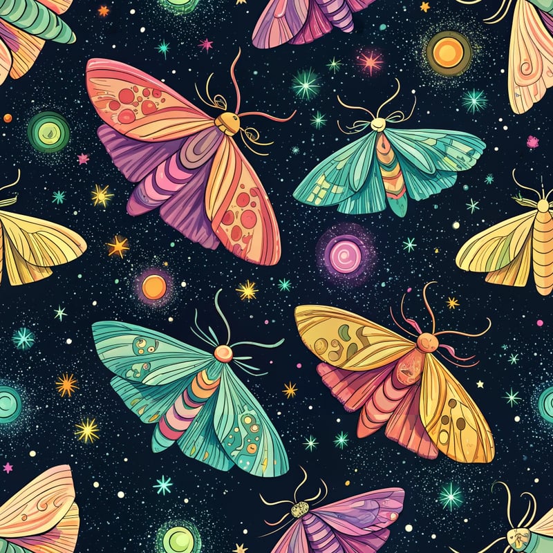 Brightly Colored Moths in Cosmic Night
