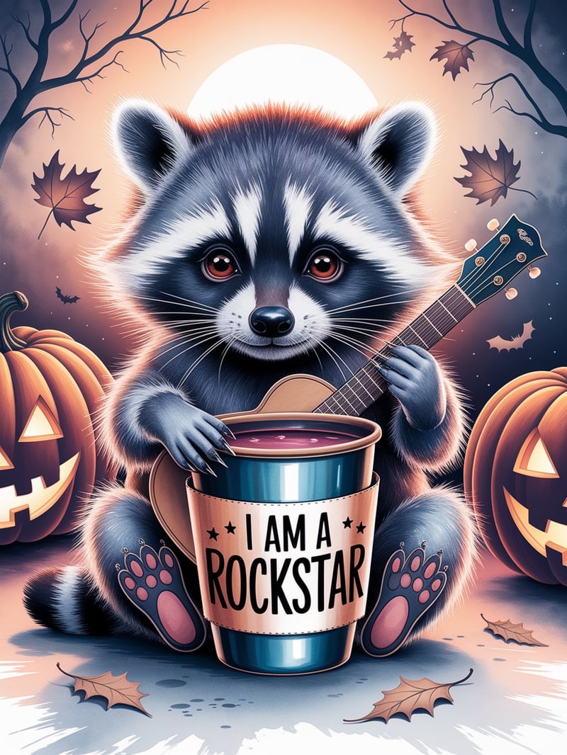 Fluffy Baby Raccoon Rockstar