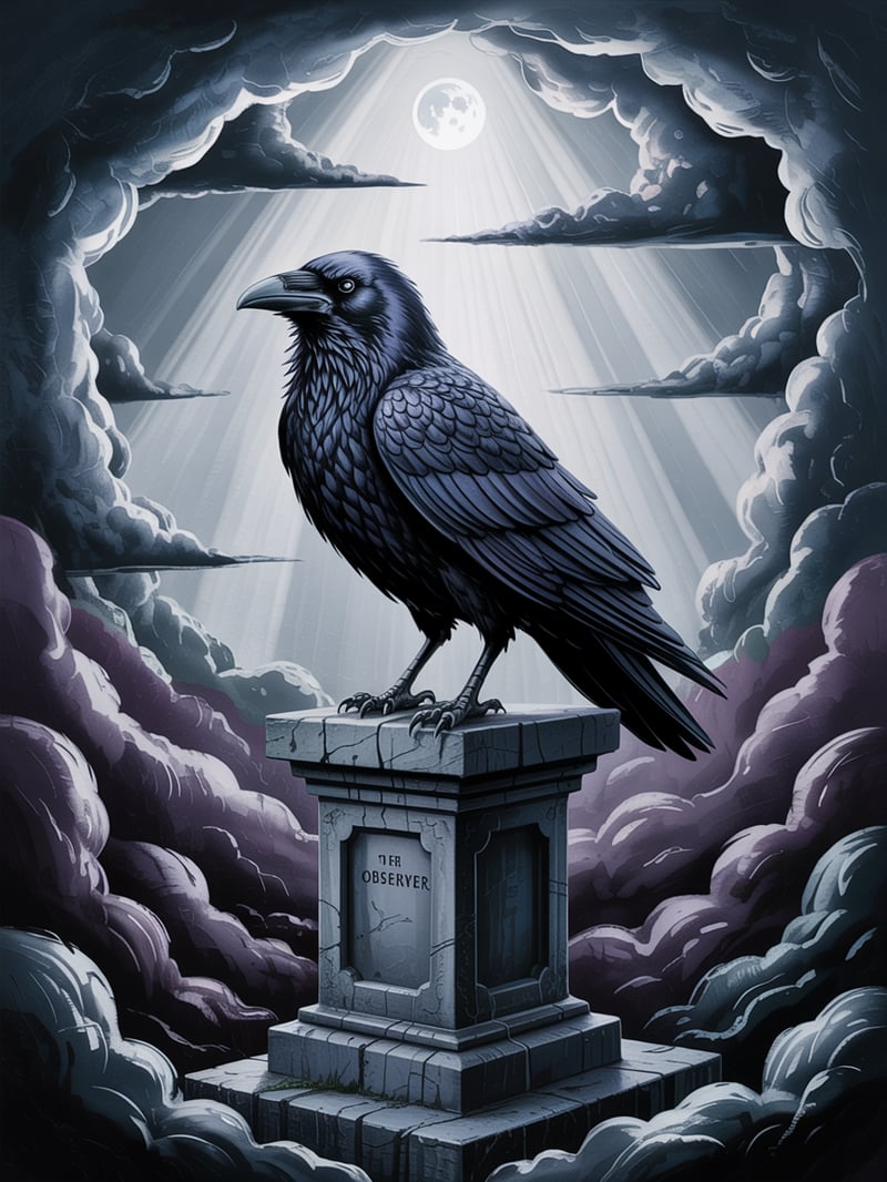 Watchful Raven Perched