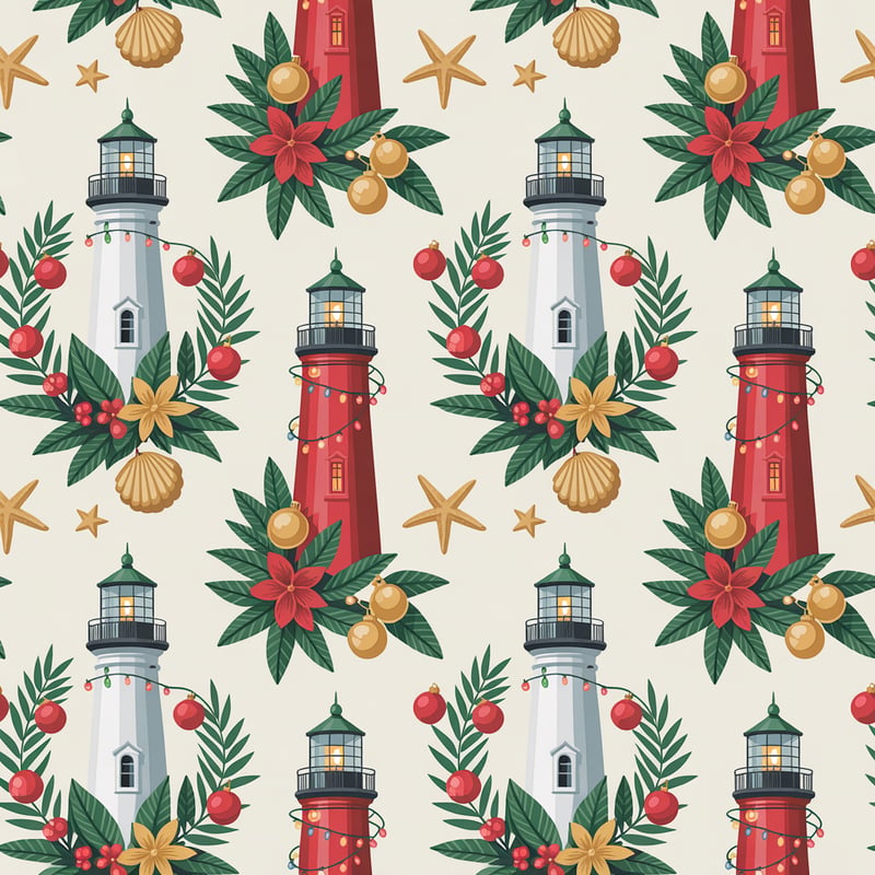 Florida Lighthouses Christmas Pattern