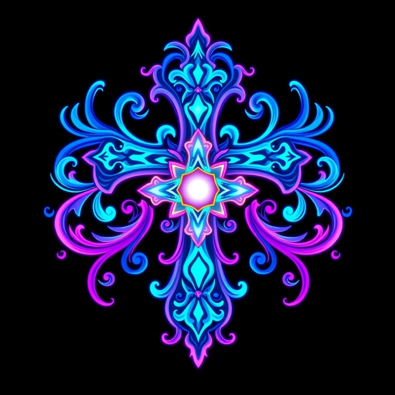 Symmetrical Neon Fantasy Cross Illustration