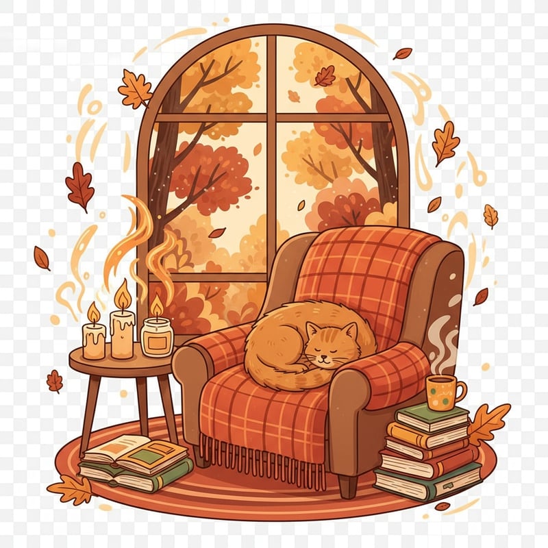 Cozy Autumn Reading Nook Illustration