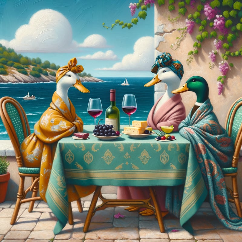 Retro Coastal Ducks at Café Table