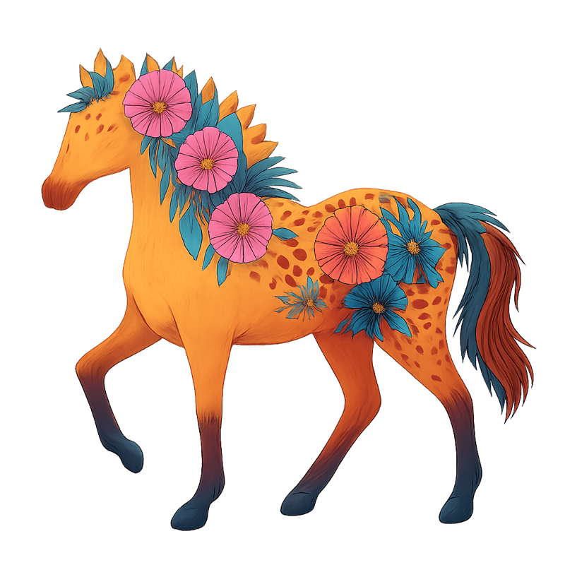 Colorful Boho Floral Horse Illustration