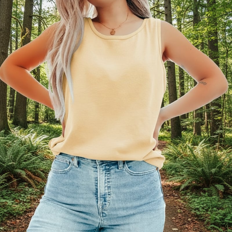 Butter Color Tank Top with Nature Background