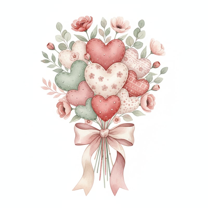 Watercolor Fabric Heart Bouquet
