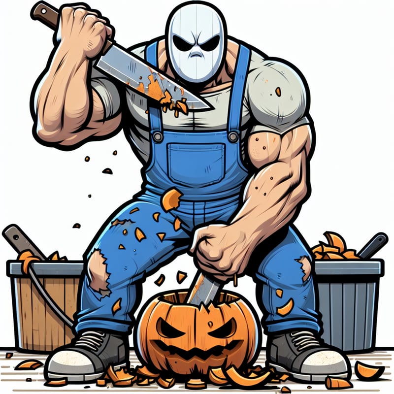 Cartoon Michael Myers Carving Pumpkin