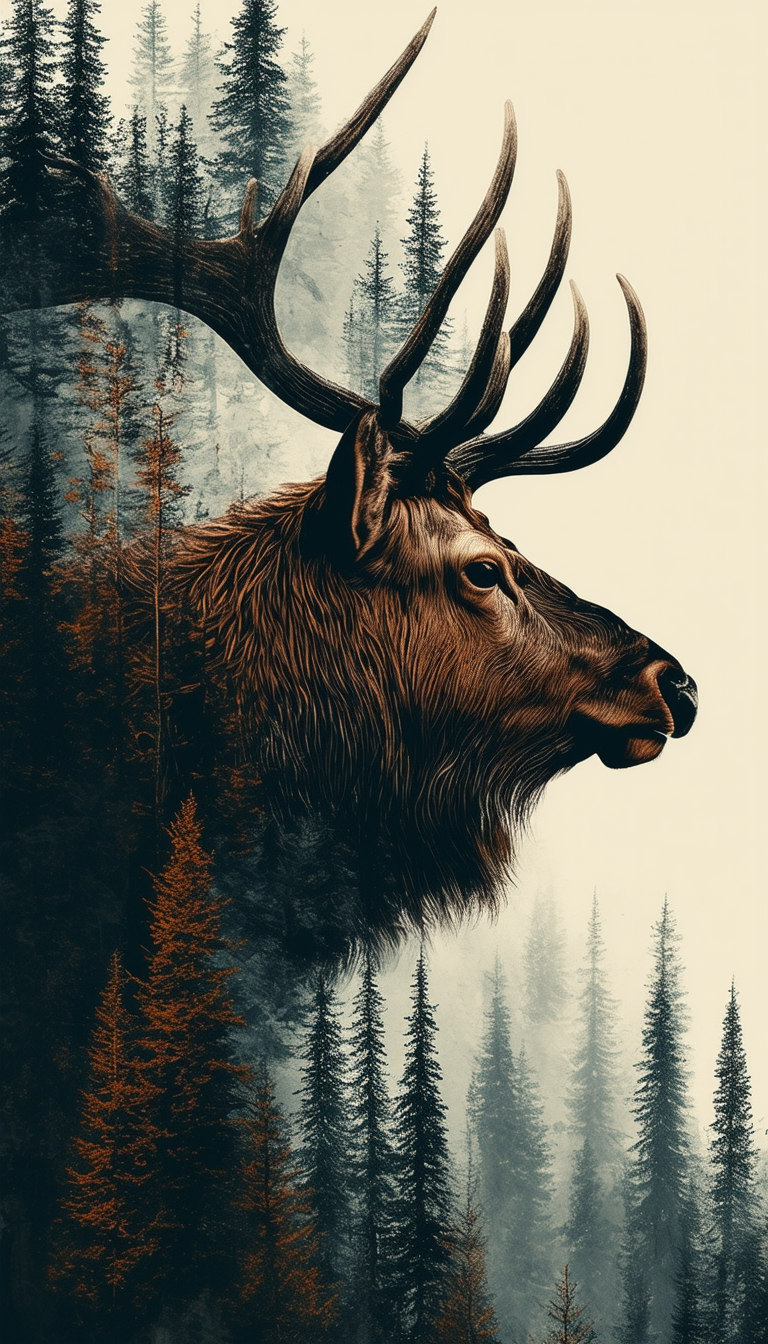 Elk Double Exposure Forest Design