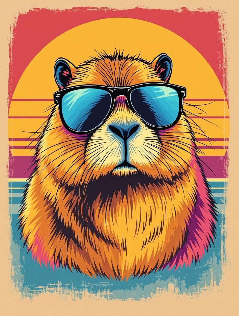 Retro Capybara in Sunglasses Illustration