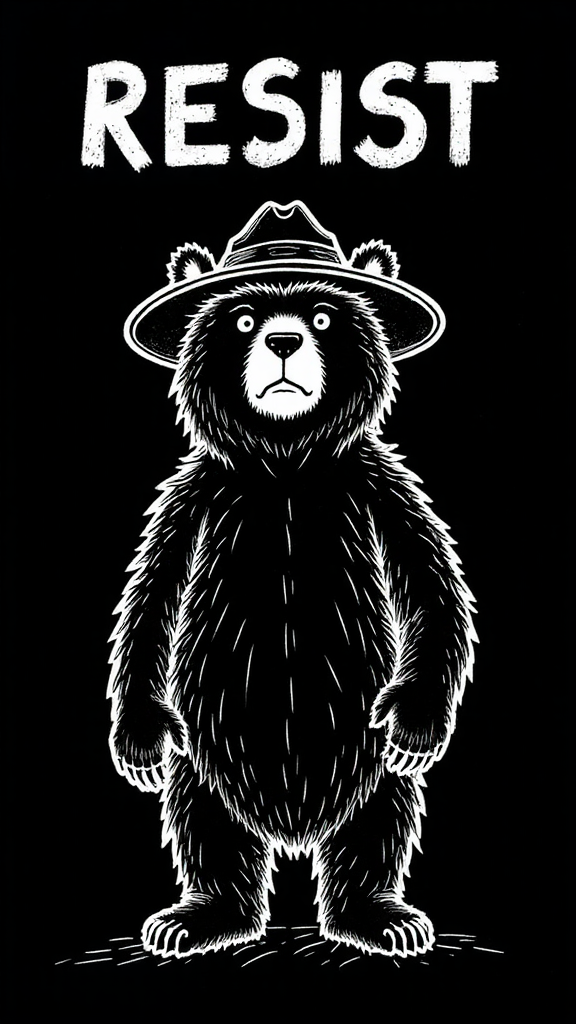 Bold Bear Doodle with 'RESIST' Text
