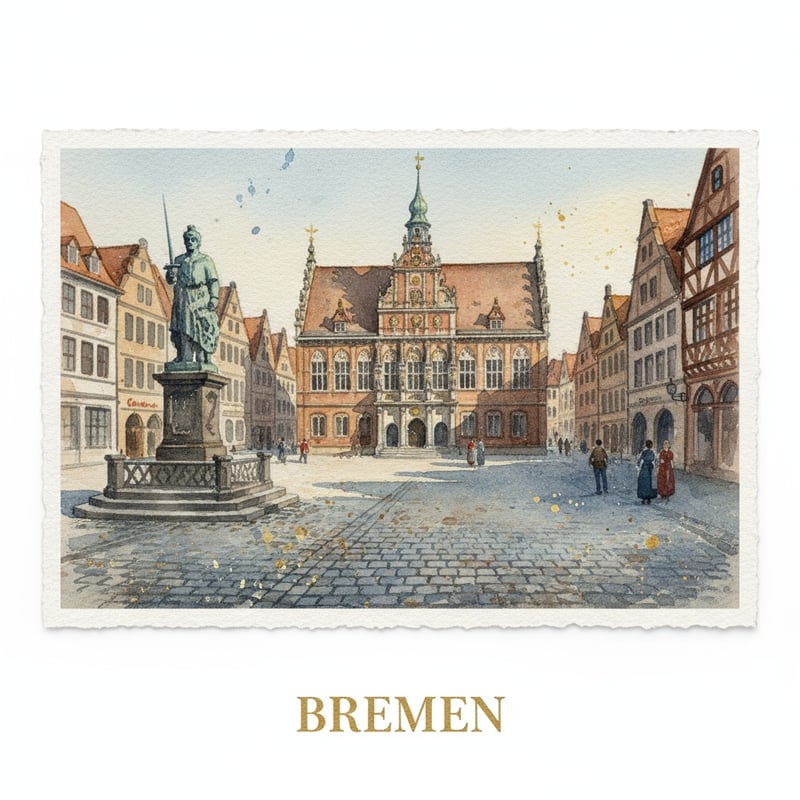 Watercolor of Bremen Market Square