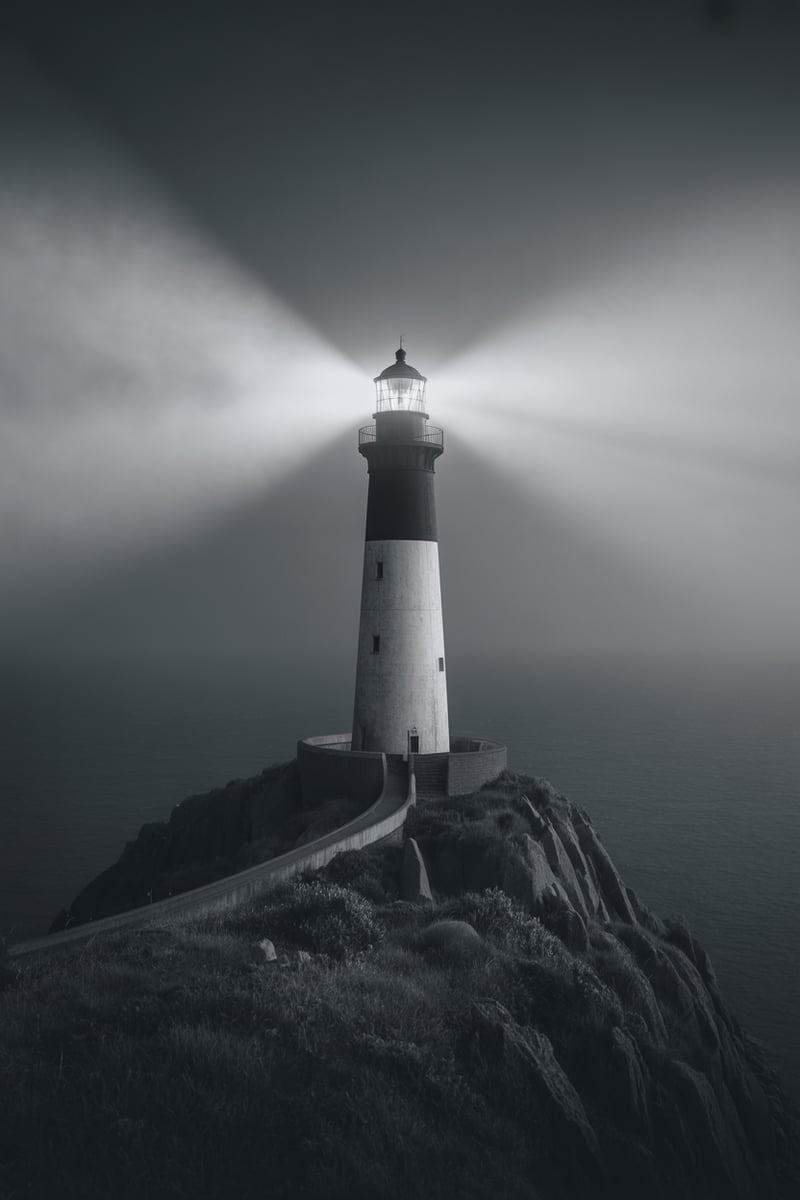 Minimalistic Black and White Lighthouse Art