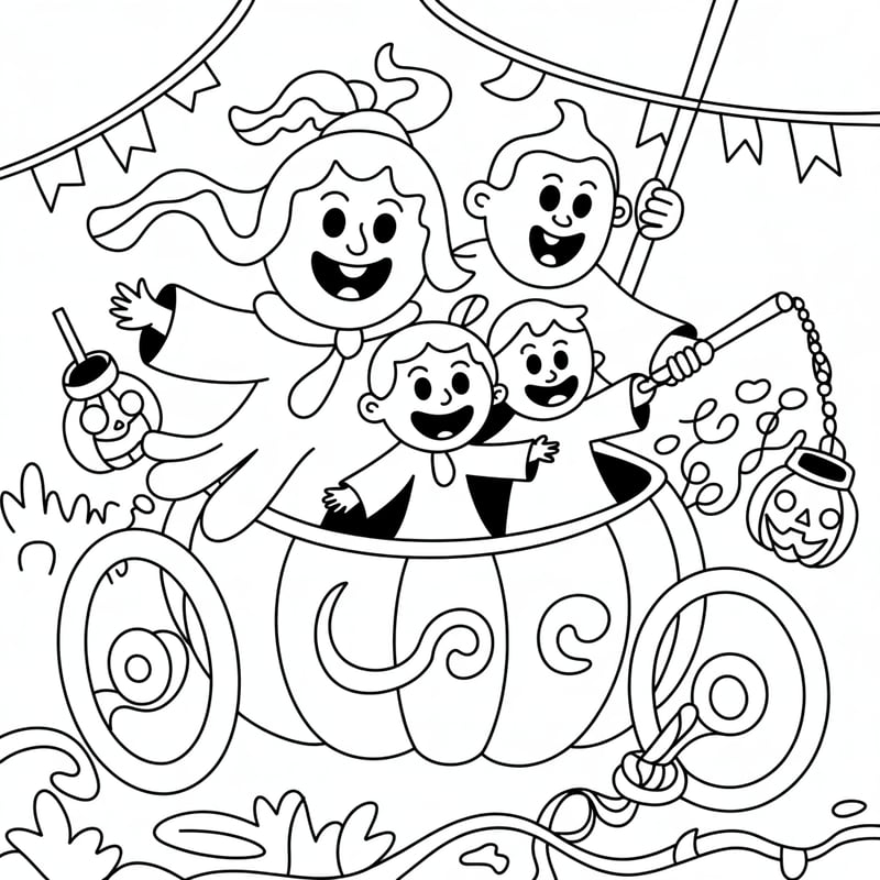 Happy Ghost Family Halloween Coloring