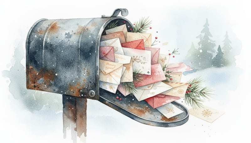 Watercolor Mailbox with Christmas Cards