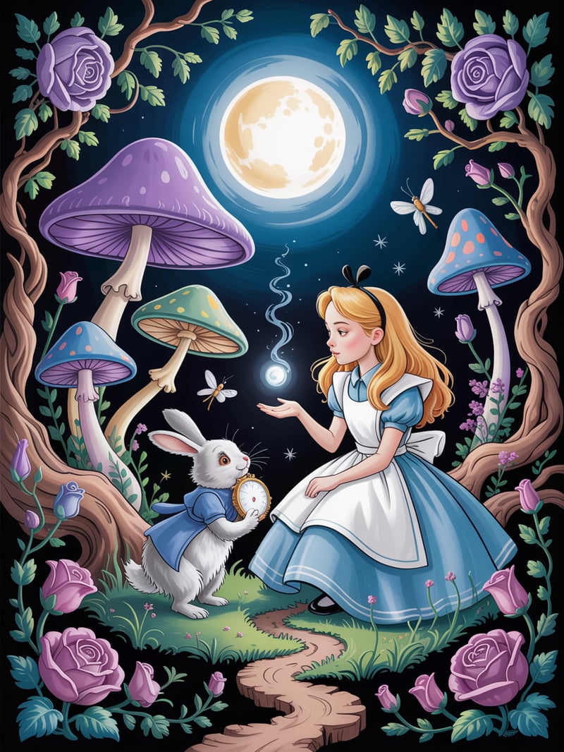 Moonlit Alice in Wonderland Scene