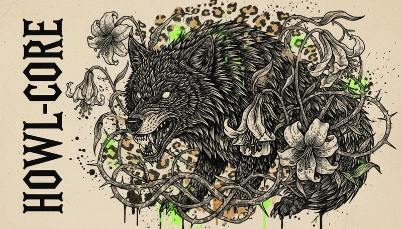 Black and White Gothic Wolf Illustration
