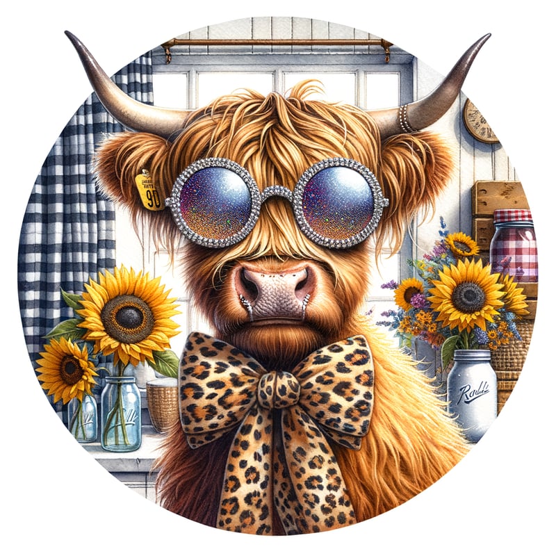 Fashionable Highland Cow Illustration
