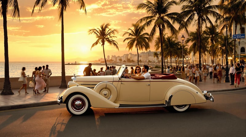 1930s LaSalle Convertible in Havana Sunset