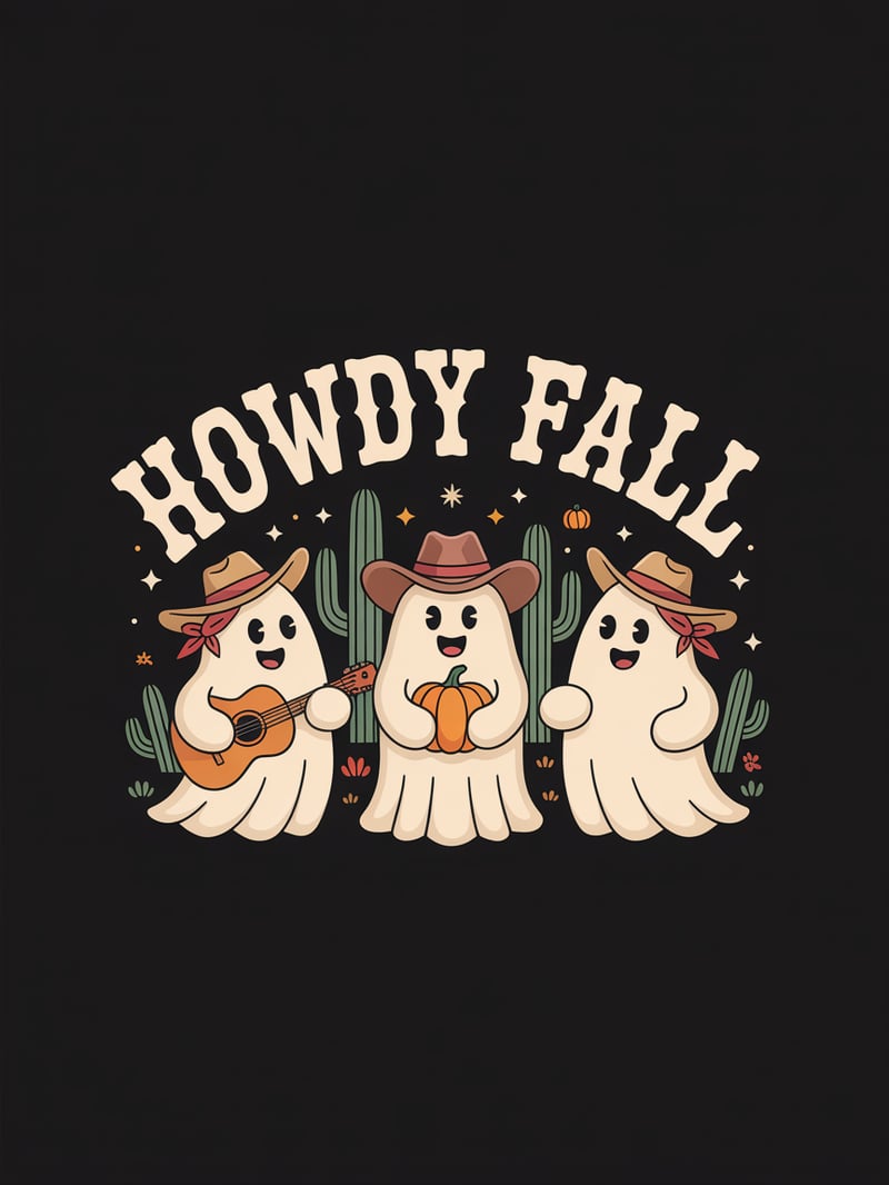 Cute Western Fall Ghosts T-Shirt Design