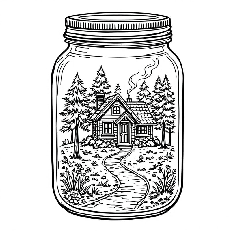 Cozy Cabin in a Jar Illustration