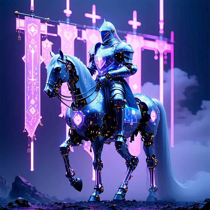 Knight on Robotic Horse in Holographic Armor