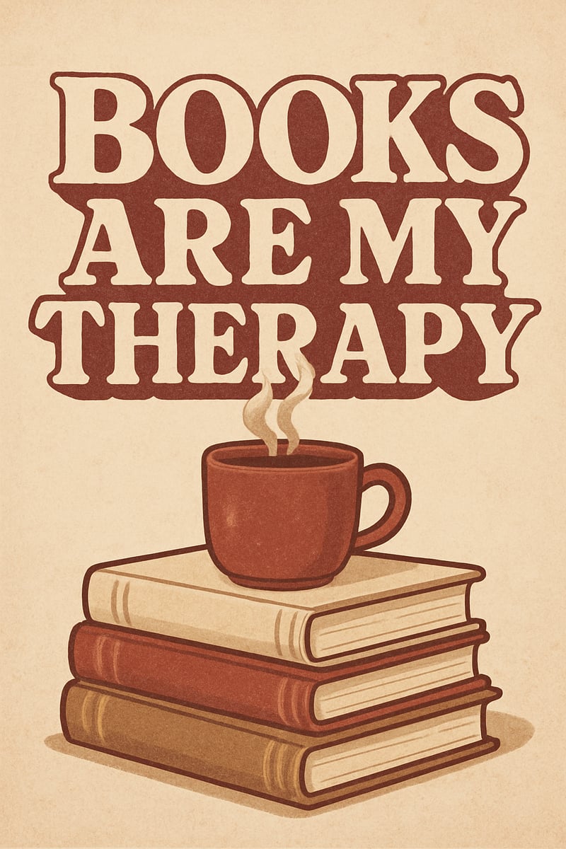 Books Are My Therapy Retro Illustration