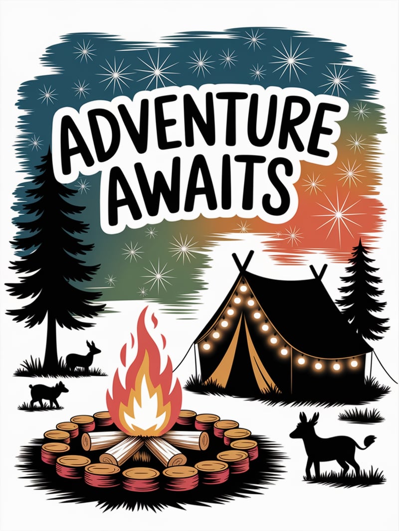 Cozy Camping Scene T-Shirt Design