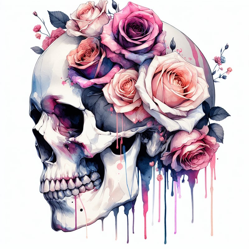 Watercolor Skull with Floral Crown