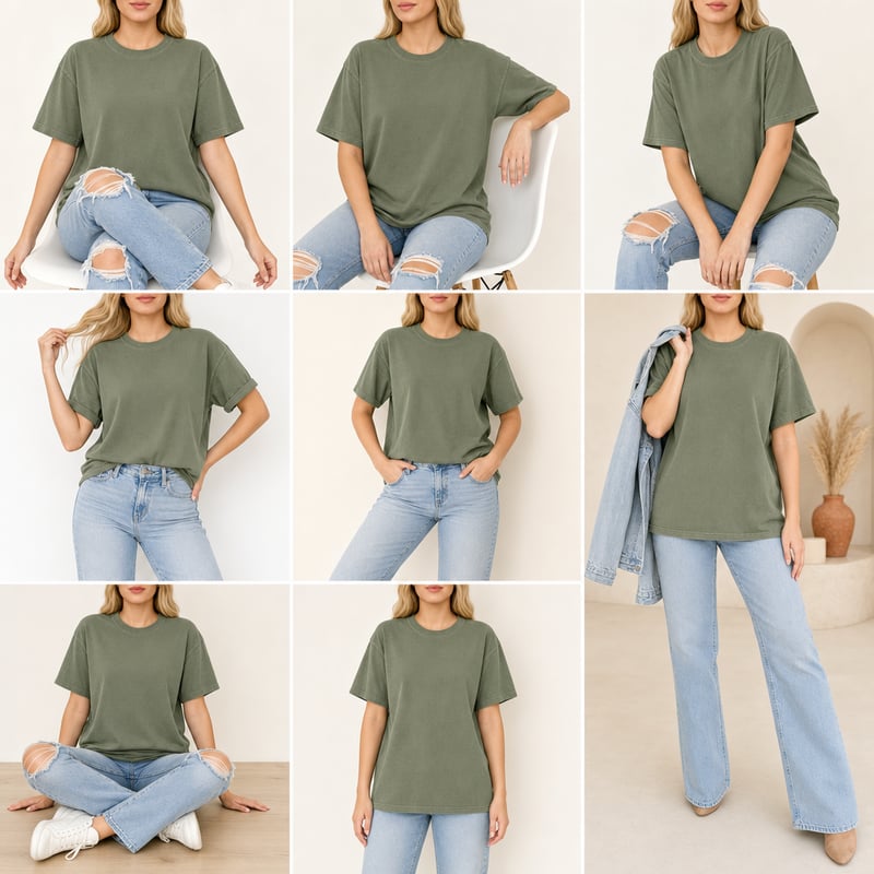 Blank Moss Green Oversized T-Shirt Photos