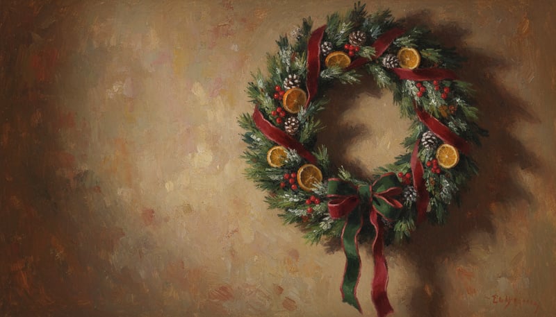 Traditional Winter Wreath Oil Painting