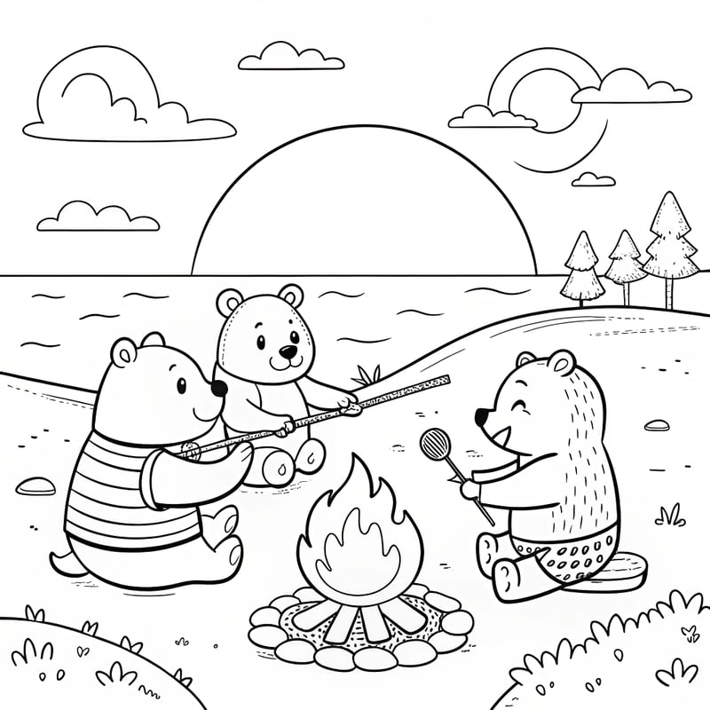 Cute Animal Campfire Coloring Page