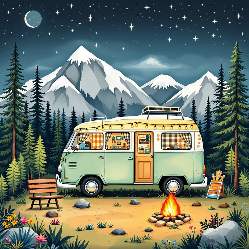 Colorful Camper Van Outdoor Illustration