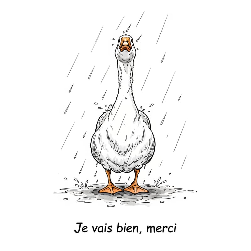 Color Illustration of Goose in Rain