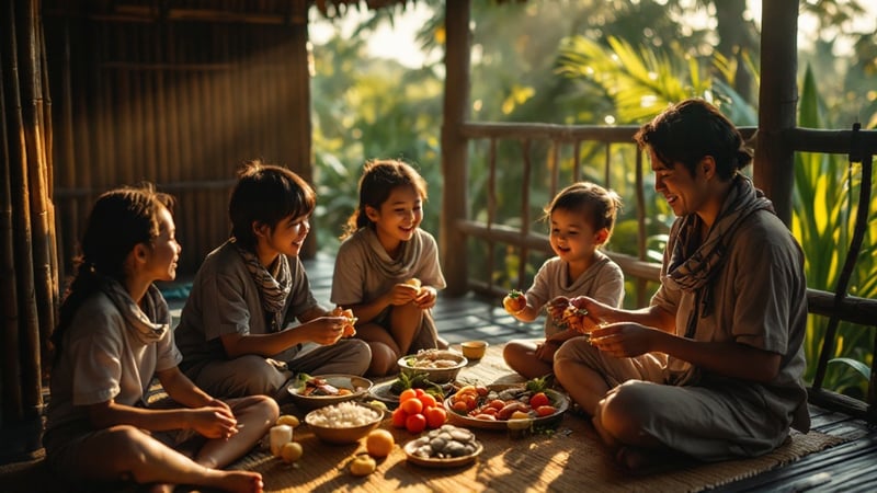 Cambodian Family in Traditional Home