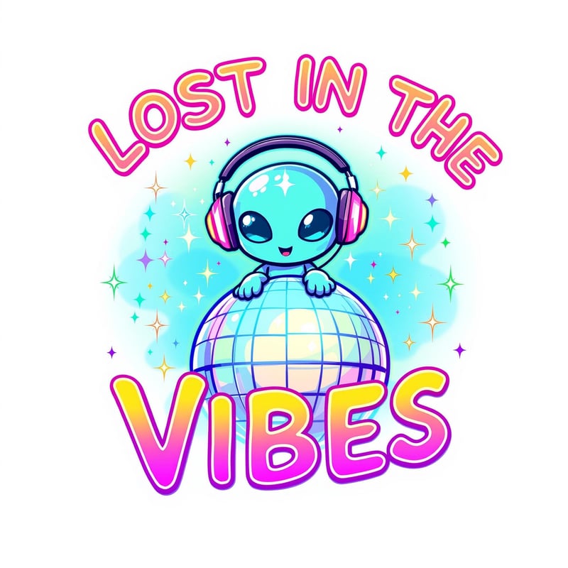 Chibi Alien on Disco Ball Graphic