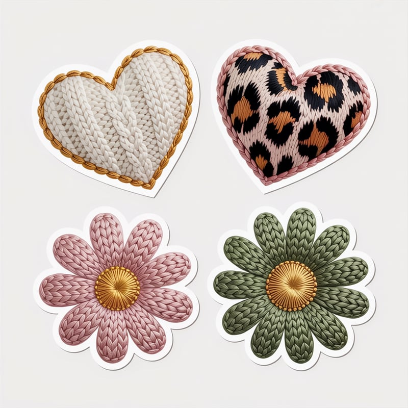 Knitted Hearts and Daisies Textures