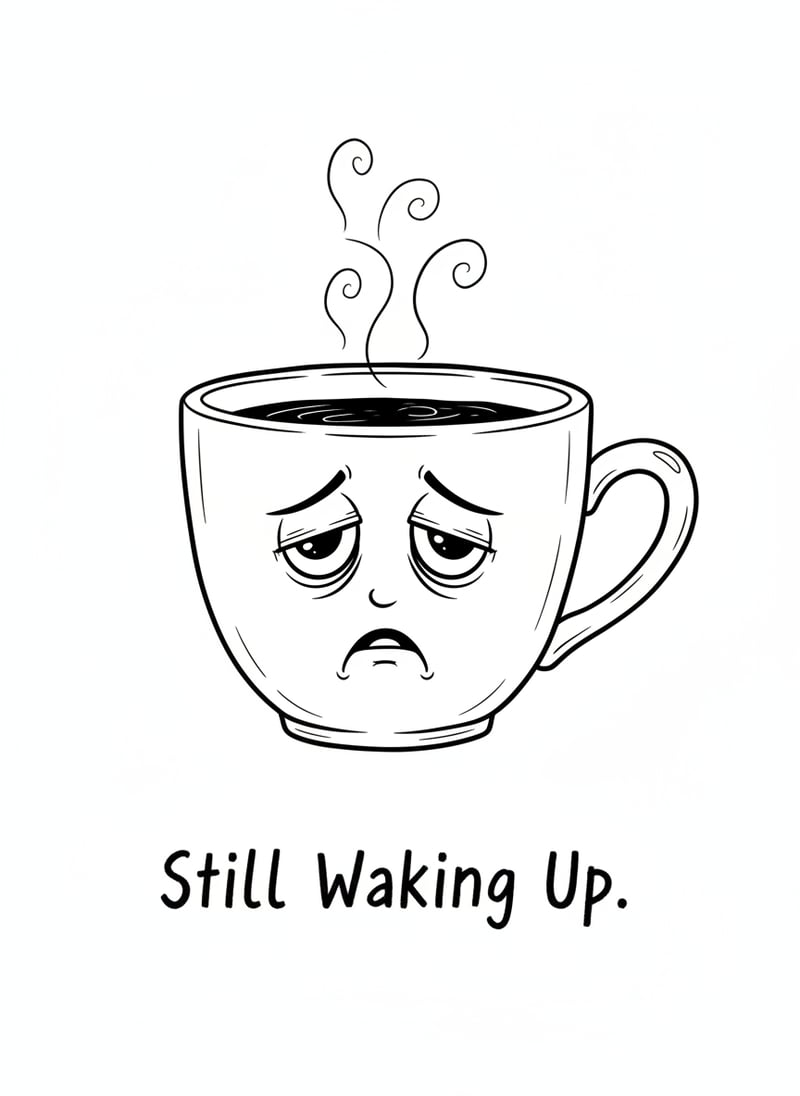 Hand-drawn Tired Coffee Cup Illustration