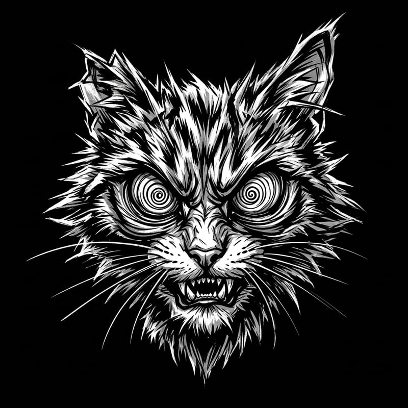 Detailed Black & White Cartoon Cat