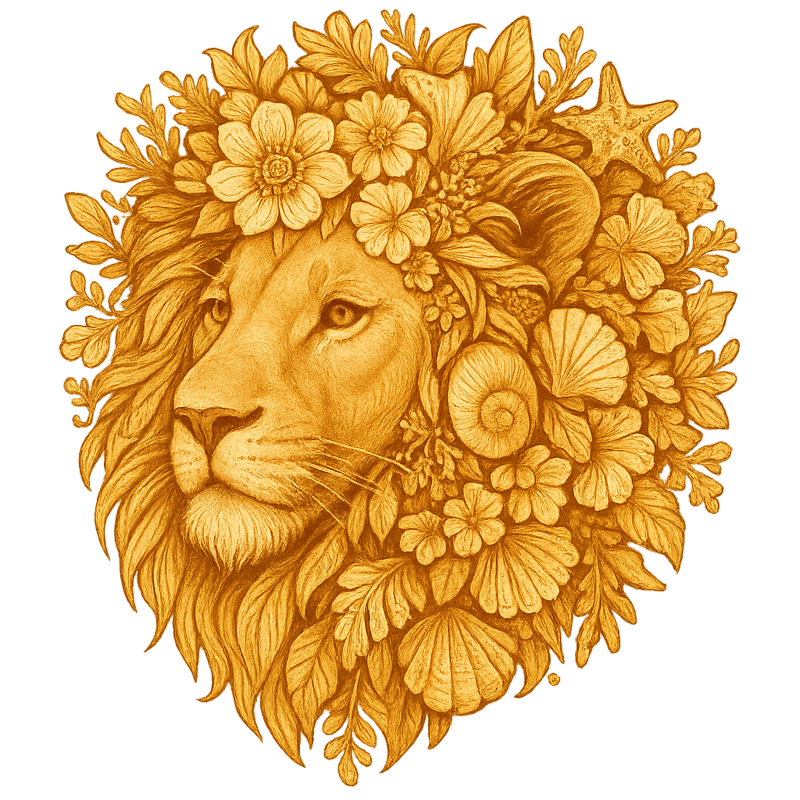 Boho Floral Lion with Seashells
