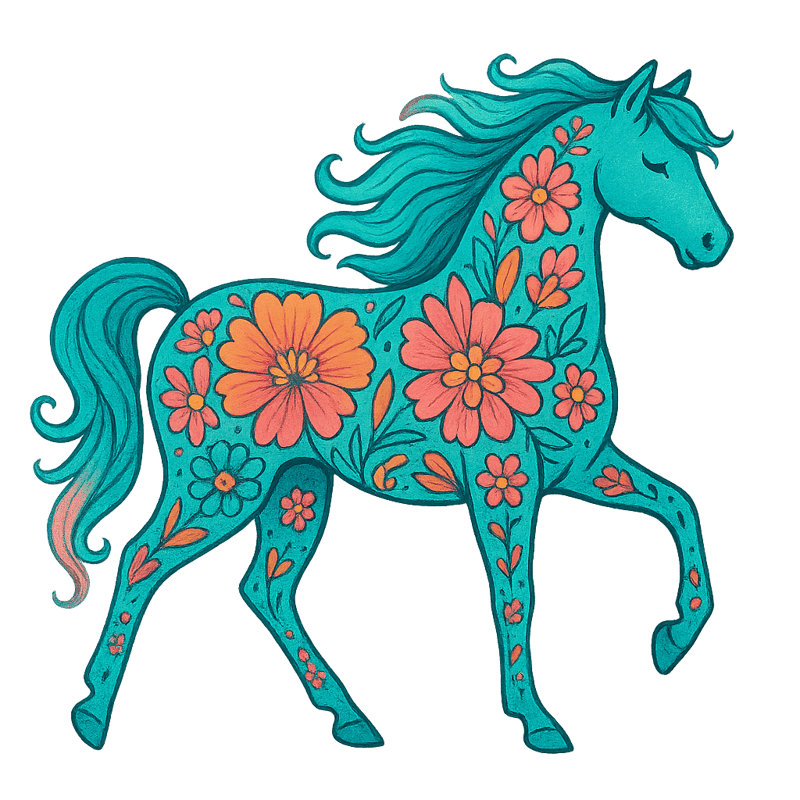 Boho Floral Horse Illustration