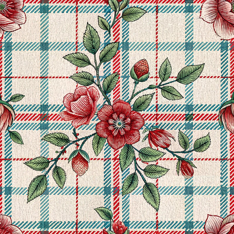 Seamless Gingham Check Embroidery Pattern