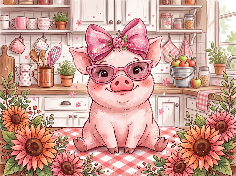 Cute Cartoon Pig with Sunglasses