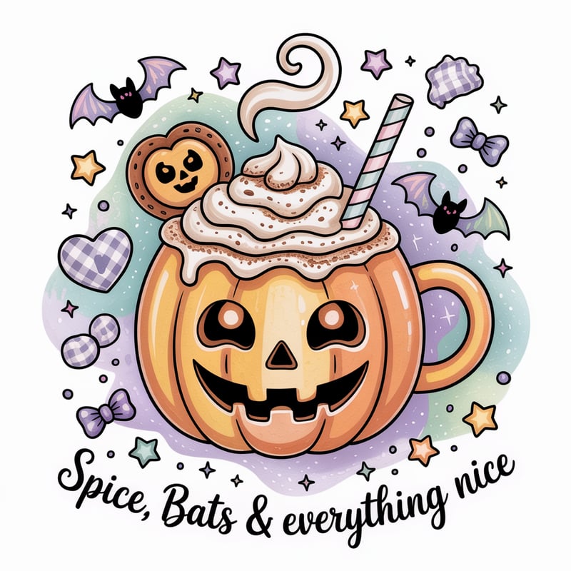 Kawaii Pastel Halloween Pumpkin Spice Latte