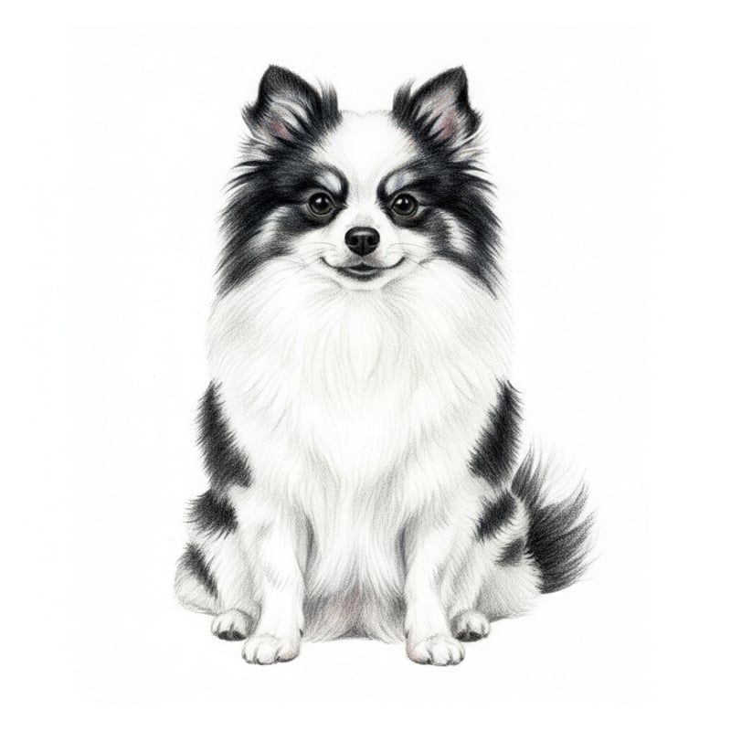Realistic Black Parti Pomeranian Drawing