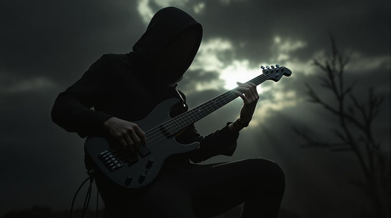 Mystical Man Playing Bass in Moonlight